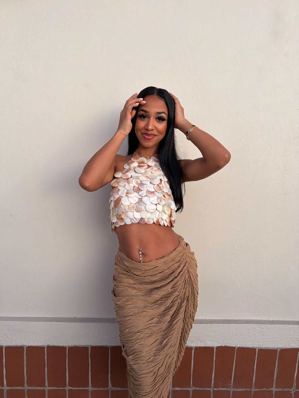 Mother Of Pearl Knitted Crop Top