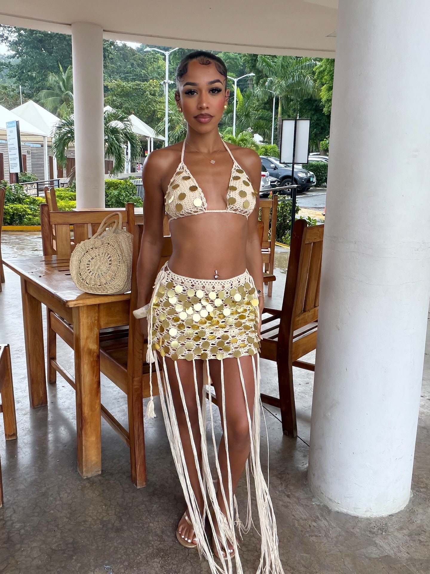 Gold Sequin 3 Piece Crochet Set