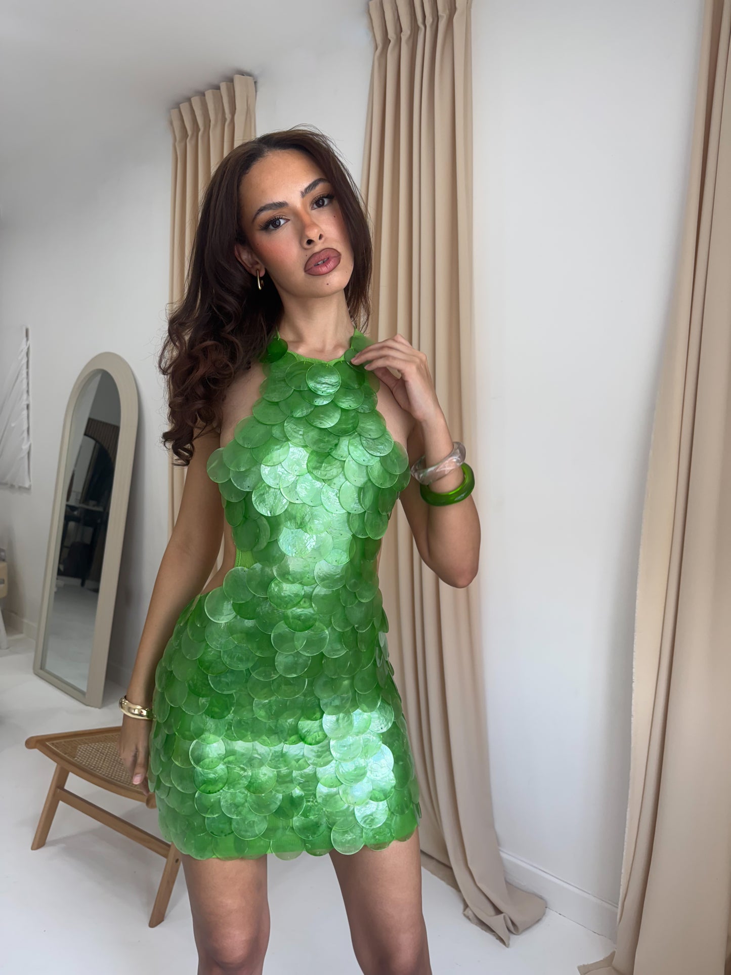 Lime Backless Scale Dress