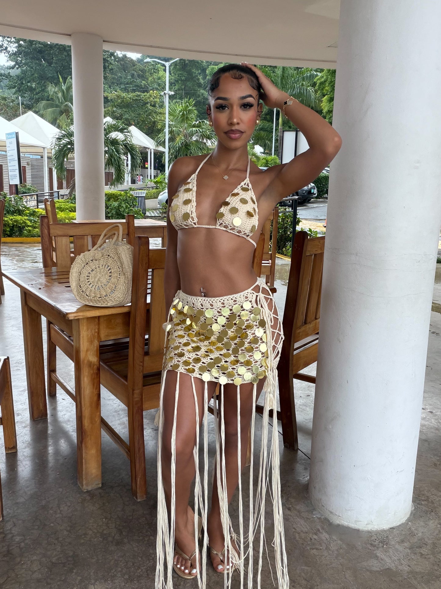 Gold Sequin 3 Piece Crochet Set