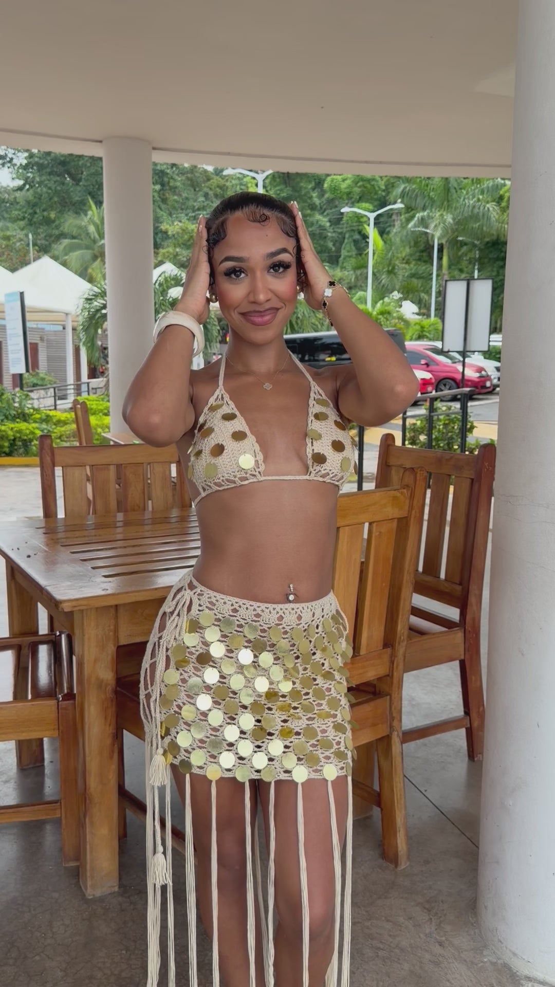 Gold Sequin 3 Piece Crochet Set